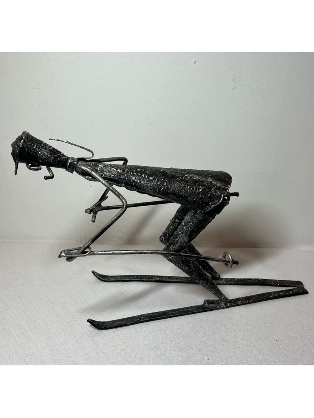 Metal Skiing Sculpture Statue. Vintage. Large. Unique.